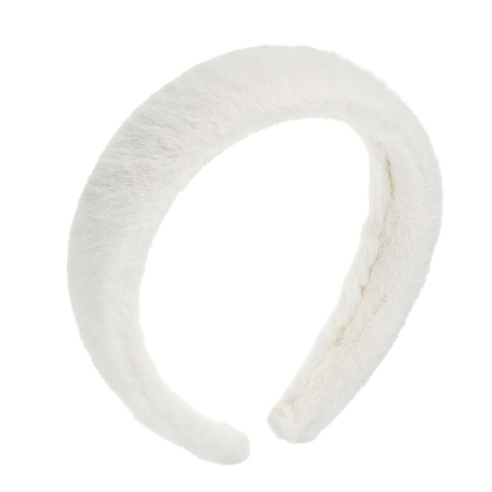Soft Fluffy Fuzzy Solid Color Hair Band Plush Headband White